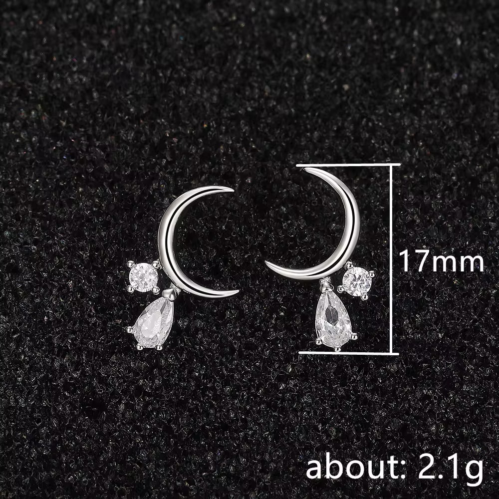 Tiny Silver Crescent Moon Post Back Dangle Earrin… - image 8